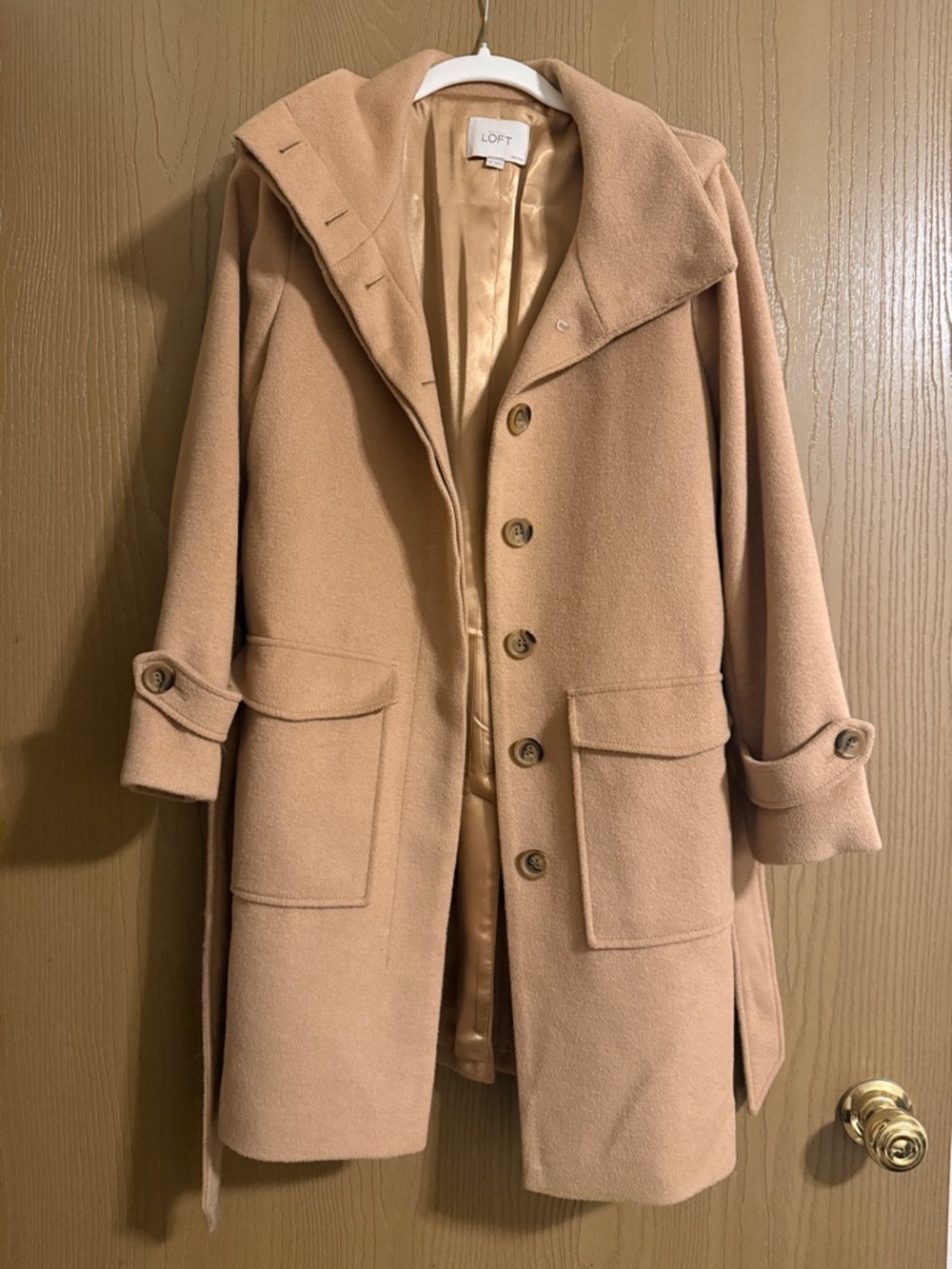 LOFT Camel Hooded Wool-Blend Button Coat